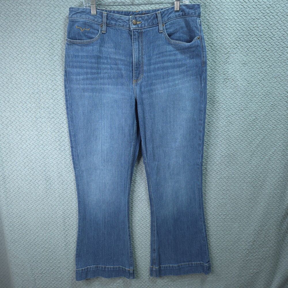 Kimes Ranch Jennifer Jeans Women Trouser 14 (36x30)Blue Flare Leg Rodeo Western